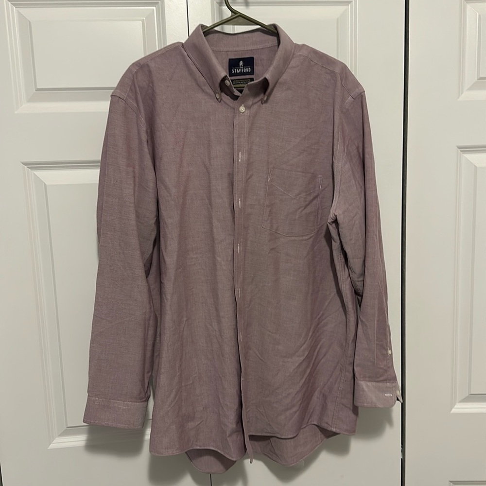 Stafford Wrinkle Free Oxford 17.5 34/35 Pink Men’s Dress Shirt